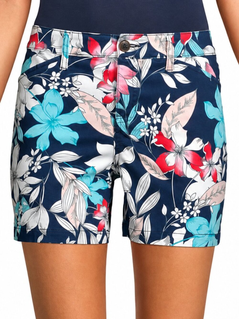 St. John's Bay Navy Blue Floral Mid Rise Plus Size Short SZ 18